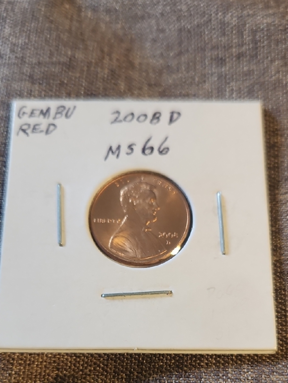 2008-D Lincoln Cent in White 2x2 Holder